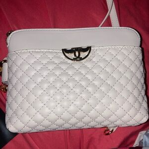 JUPA Place small faux leather quilted crossbody handbag in white.